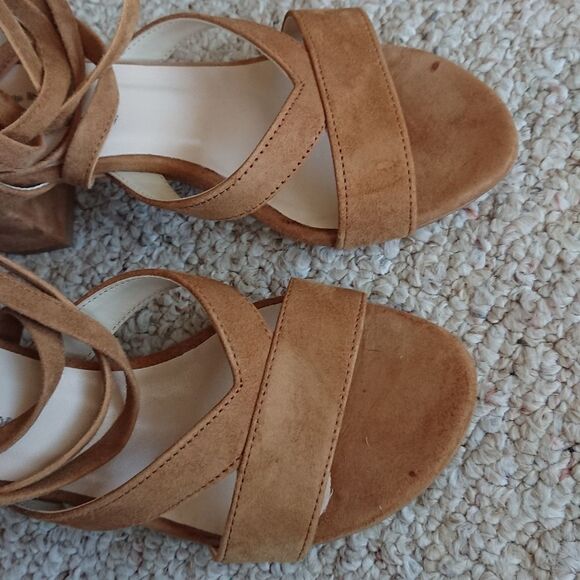 J Peterman brown Sienna Kid Elegant Tan Strappy Sandals size 37 - Picture 7 of 12